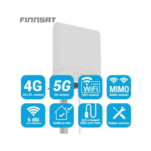 Antenni 5G/4G/LTE/3G/GSM/WiFi MIMO Finnsat - ANTENNI 5G/4G/3G/GSM MIMO 2X2M SMA-U