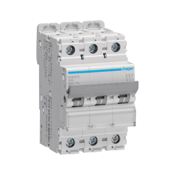 Miniature circuit breaker NQN Hager - MCB NQN316 3X16A B-CURVE 25KA