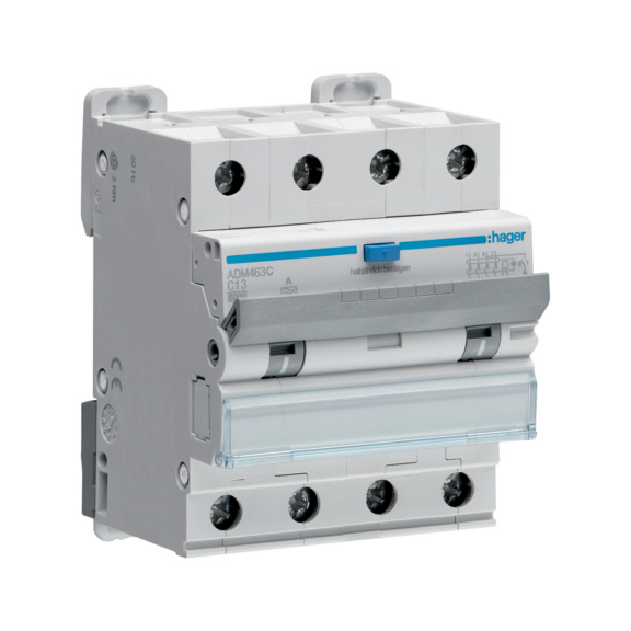 Residual current circuit breaker with overcurrent protection ADM Hager - RCCB ADM463C 30MA A/4X13A C-C. 6KA