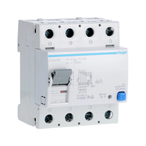 Residual current circuit breaker CDB Hager - RCCB CDB490E 30mA B/4X25A 10kA