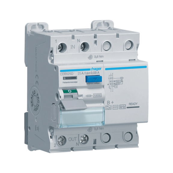 Residual current circuit breaker CDB Hager - RCCB CDB525D 30MA B+/2X25A 10KA