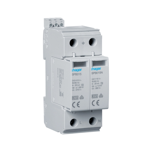 Ylij&auml;nnitesuoja T2 2-napainen 40kA Hager - YLIJ&Auml;NNITES. SPB215 2N T2 1,35kV 20kA