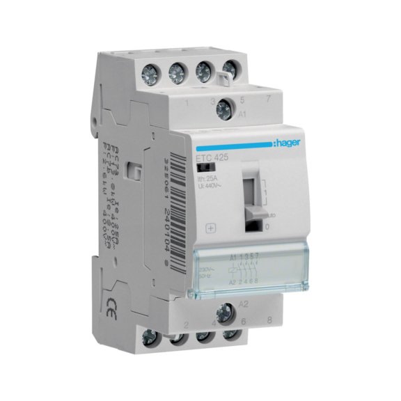 Modular contactor ETC ETC series, noiseless contactors, 2-module width. - CONTACTOR COIL 4S 25A 230VAC ETC425