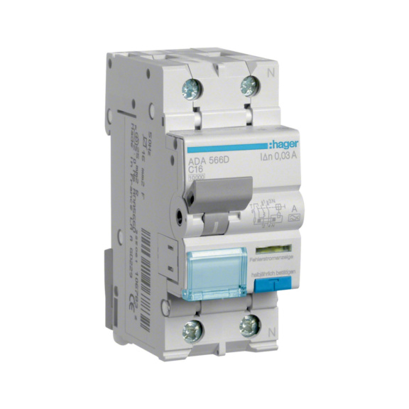 Residual current circuit breaker with overcurrent protection ADA Hager - RCBO ADA566D 30MA A/2X16A C-C. 10KA