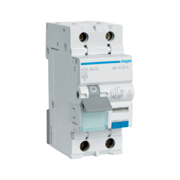 Residual current circuit breaker with overcurrent protection ADA Hager - RCBO ADA982G 30MA A/2X32A C-CURVE