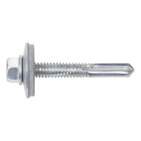 Self-drilling screw, hexagon head, includes seal PIAS zinc-electroplated, long drill tip