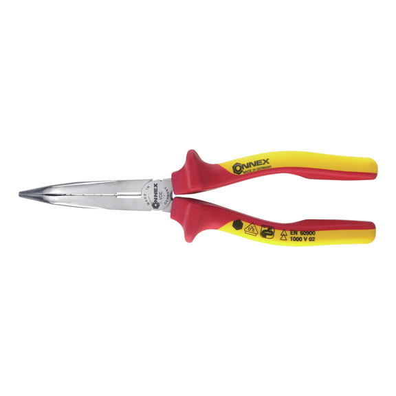 Flat round nose pliers, VDE, 45° - SNIPE NOSE SIDE CUT.PLIERS 200MM 45. VDE