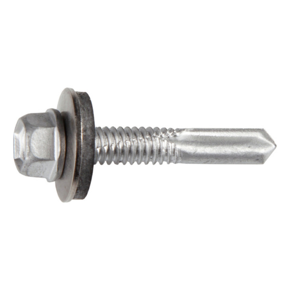Self-drilling screw, hexagon head, includes seal PIAS carbon steel + RUSPERT, long drill tip - PIAS DIN7504-K 5,5X32/5 RUSP.800H.WASHER