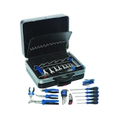 Roller tool case with tool assortment
