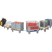 Trolleys for Euro pallets, tugger trains