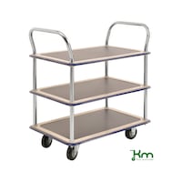 Serving trolley with three load areas, load capacity 170 kg