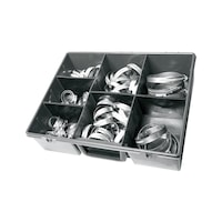 Worm gear hose clamps, assortment box containing 105 pieces