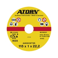 ATORN cutting disc for stainless steel 180 x 1.5 x 22 mm INOX disc