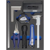 Hard foam insert equipped with tools, auxiliaries set