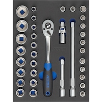 Hard foam insert equipped with tools, socket wrench set 1/2"
