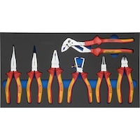 Hard foam insert equipped with tools, VDE pliers set
