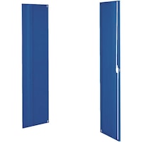 Slotted panel cabinet with solid sheet metal doors