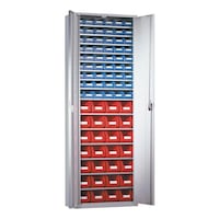 Wing door cabinet equipped with polyethylene easy-view storage bins