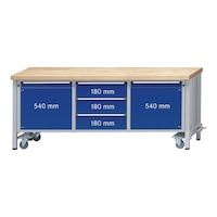 Cabinet workbench, series V 2000 with lowerable wheels