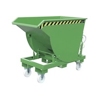 Tilting drum with roll-off mechanism—for heavy bulk materials