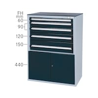 Drawer cabinet system 550 S with 5 SOFT-CLOSE drawers and 1 door