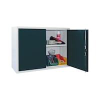 Suspended wall cabinet with 2 solid sheet metal doors