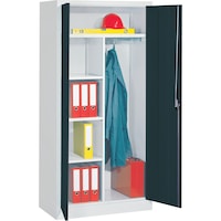 Multi-purpose cabinet with clothes rail, hat shelf and shelves