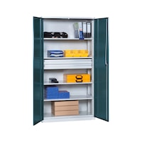 Wing door cabinet with solid sheet metal doors