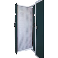 Tool shelf system 800 S and B—perforated metal plate walls for vertical extensions