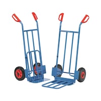 Sack truck with vertical struts and folding shovel