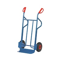 Steel sack trucks with vertical struts and support brackets