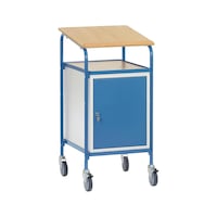 Roller desk 5836 load area 500x600 mm 100kg, w. writing surface & steel cabinet