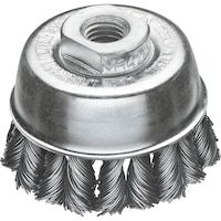 Wire cup brush with alternating braid