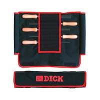 DICK files, 5-piece 200 mm cut 2 with beech handle in tool roll