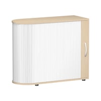 Lateral roller shutter cabinet with adjustable feet