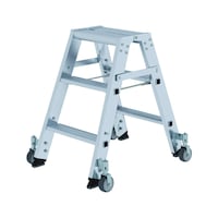 Aluminium step ladder, two-sided access, castors