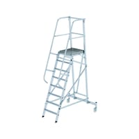 Aluminium platform ladder with castors, nivello® inside shoes