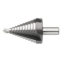Stepped drill bit HSS, uncoated, straight groove with interchangeable bit