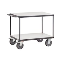 ESD table trolley with 2 wooden loading surfaces