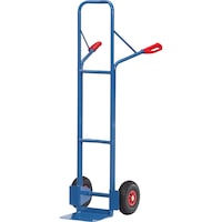 Steel sack truck with curved high-rise bar, pneumatic tyres 