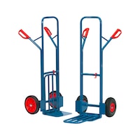 Sack truck with folding shovel, solid rubber tyres