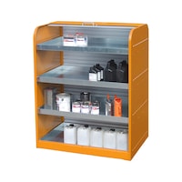 hazardous materials roller shutter cabinet with 4 small cask trays
