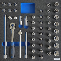 ATORN hard foam insert equipped with socket assortment with 49 pcs