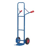 Steel sack truck with curved high-rise bar, PU tyres 