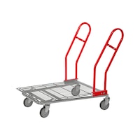 Platform trolley, nestable with grid load area and two side handles