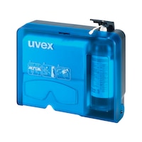 UVEX Brillenreinigungsstation mit Reinigungsfluid, Reinigungspapier und Pumpe
