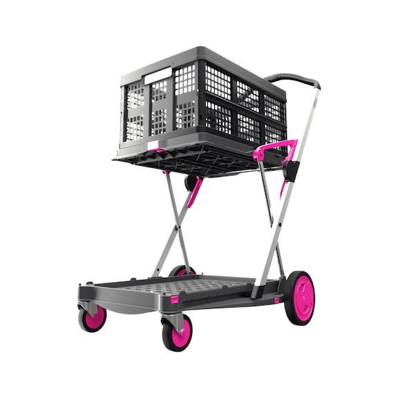 CLAX chariot pliable, chariot à plateforme à deux niveaux, rose, avec boîte - Chariot pliable