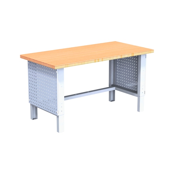 机床侧边桌，带手动高度调节和多孔金属板侧壁