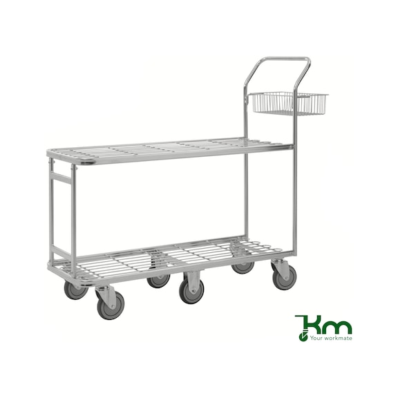 KONGAMEK table tr. w. 2 grid load areas, 6 castors, 2 load areas, 1,080 x 415 mm - Table trolley with two grid load areas and six castors