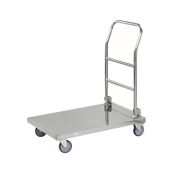 Stainless steel platform trolley C2 with push handle, folding - 1